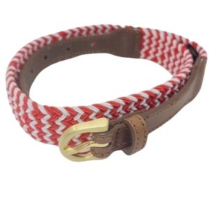 Brooks Brothers | Men's Red and White Leather Woven Belt (Size Medium)